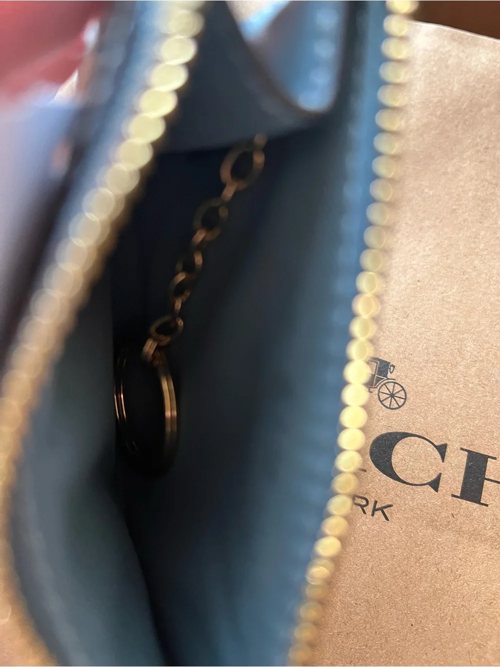 Coach Blue Gingham Card & Cherry Charm Holder